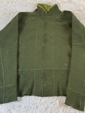Mountain Hardwear Women's Medium Green Wool Blend Fleece Zip Jacket Lightweight